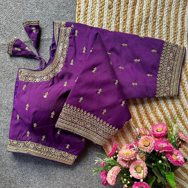 Purple silk blouse for women thread saree blouse
