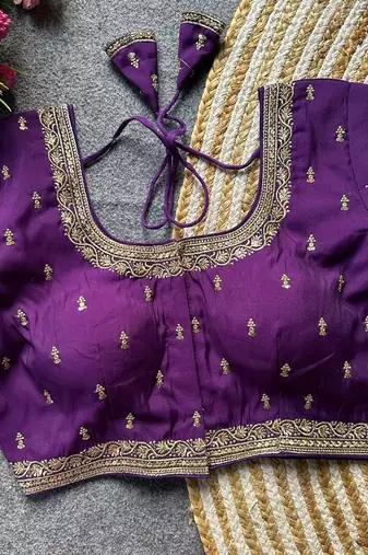 Purple silk blouse for women thread saree blouse