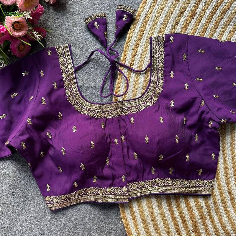 Purple silk blouse for women thread saree blouse