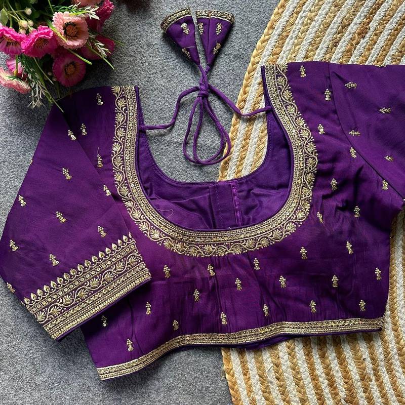 Purple silk blouse for women thread saree blouse