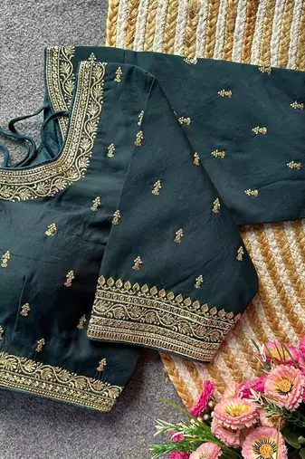 Dark green silk blouse for women printed saree blouse
