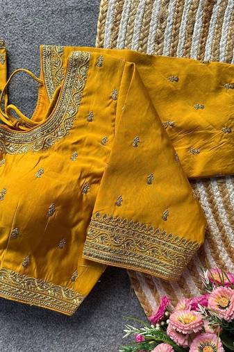Yellow silk blouse for women elegant saree blouse