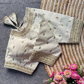 White silk blouse for women embroidery saree blouse 1