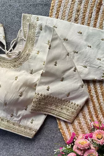 White silk blouse for women embroidery saree blouse