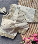 White silk blouse for women embroidery saree blouse