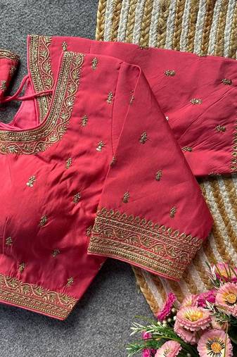Peach silk blouse for women zari saree blouse