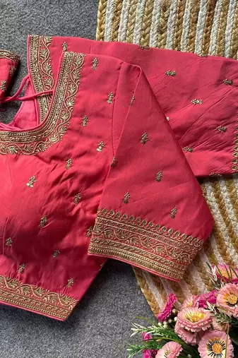 Peach silk blouse for women zari saree blouse