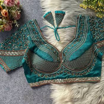Teal silk blouse for women fancy saree blouse 1