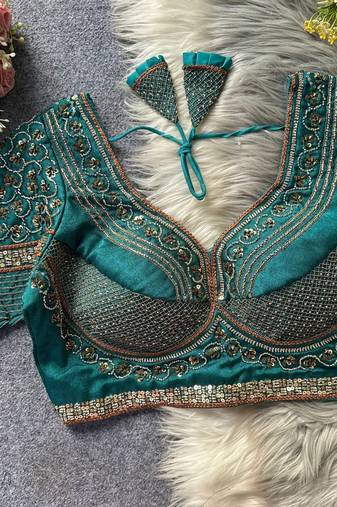 Teal silk blouse for women fancy saree blouse