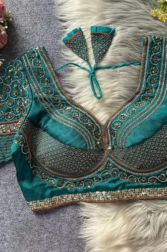 Teal silk blouse for women fancy saree blouse