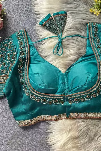 Teal silk blouse for women fancy saree blouse