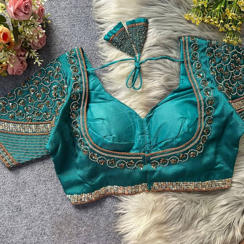 Teal silk blouse for women fancy saree blouse