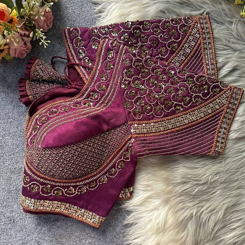 Purple silk blouse for women festive saree blouse