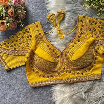 Yellow silk blouse for women traditional saree blouse 1