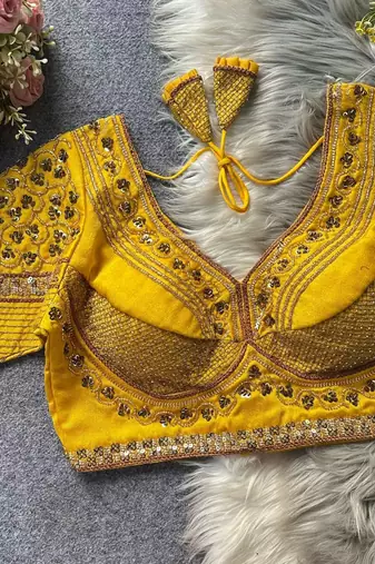 Yellow silk blouse for women traditional saree blouse