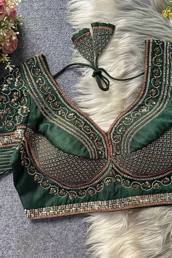 Green silk blouse for women designer saree blouse