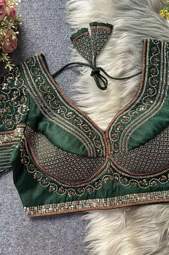 Green silk blouse for women designer saree blouse