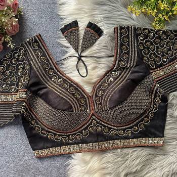 Black silk blouse for women embroidery saree blouse 1