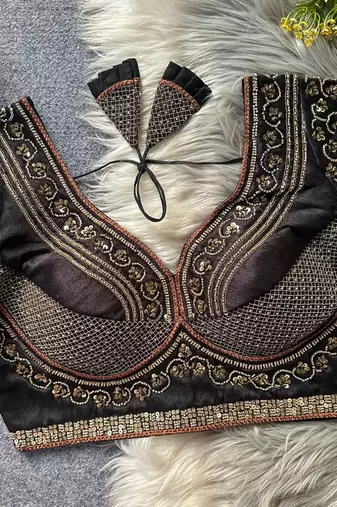 Black silk blouse for women embroidery saree blouse