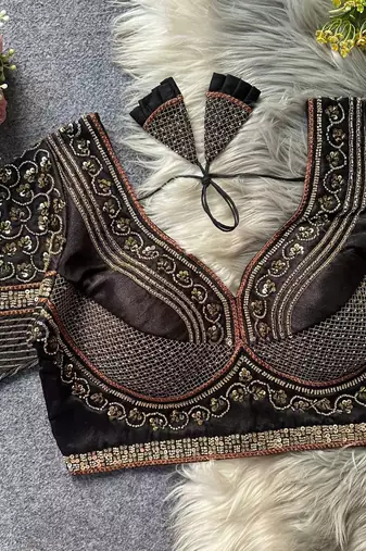 Black silk blouse for women embroidery saree blouse