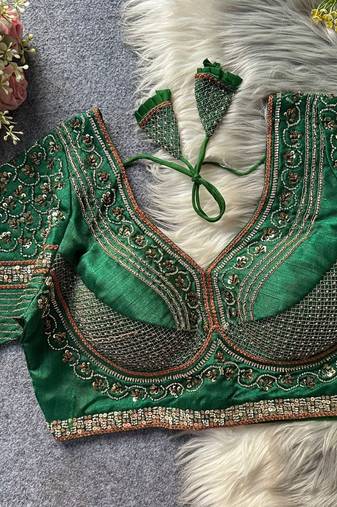 Dark green silk blouse for women zari saree blouse