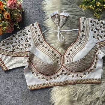 White silk blouse for women sequence saree blouse 1