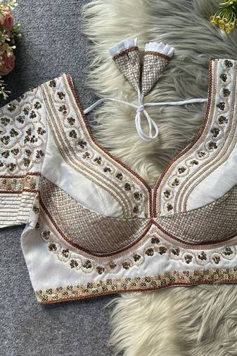 White silk blouse for women sequence saree blouse