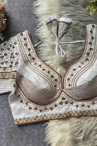 White silk blouse for women sequence saree blouse