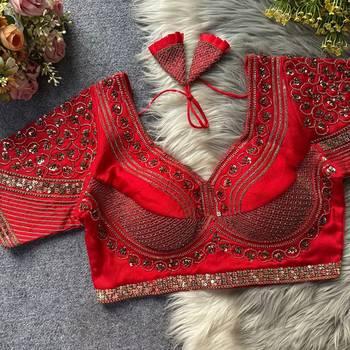 Red silk blouse for women thread saree blouse 1