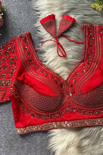 Red silk blouse for women thread saree blouse