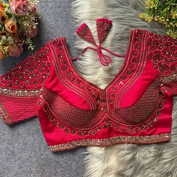 Pink silk blouse for women printed saree blouse 1