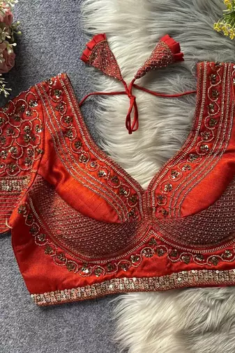Orange silk blouse for women stylish saree blouse
