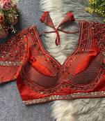 Orange silk blouse for women stylish saree blouse