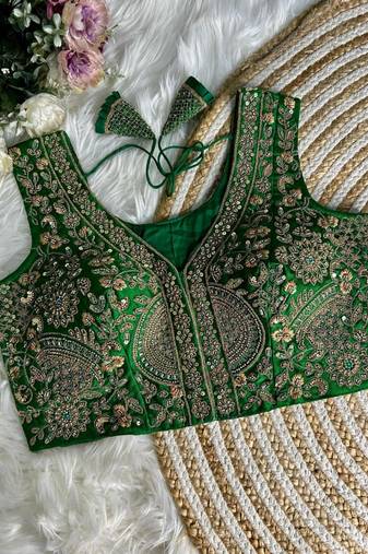 Green silk blouse for women elegant saree blouse