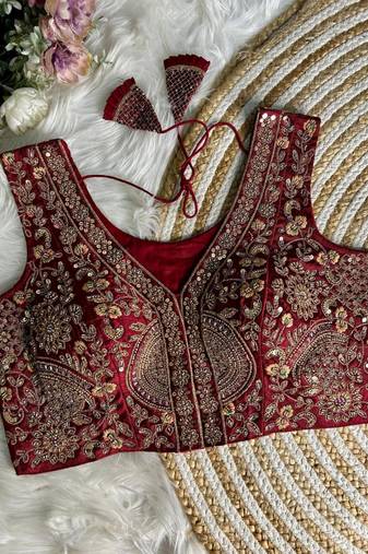Maroon silk blouse for women designer saree blouse