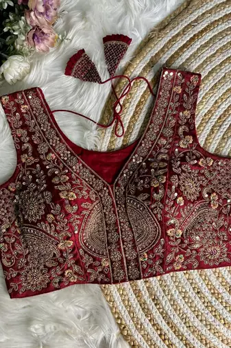 Maroon silk blouse for women designer saree blouse
