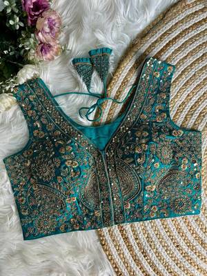 Sky blue silk blouse for women embroidery saree blouse 1