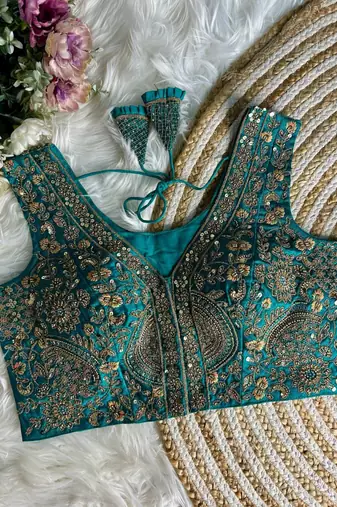Sky blue silk blouse for women embroidery saree blouse