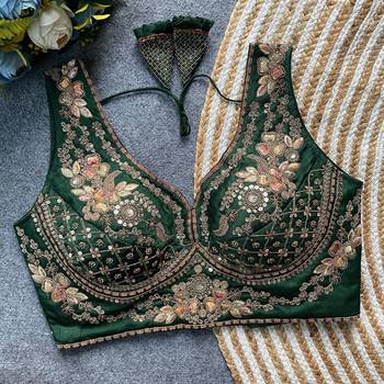 Green silk blouse for women sequence saree blouse 1
