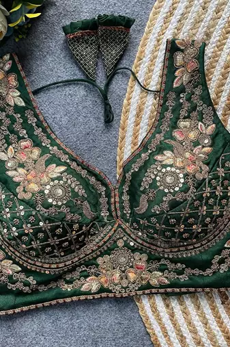 Green silk blouse for women sequence saree blouse