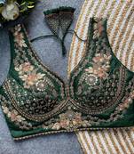 Green silk blouse for women sequence saree blouse