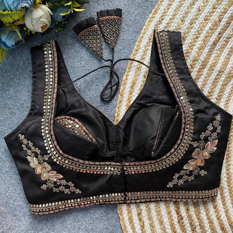 Black silk blouse for women thread saree blouse