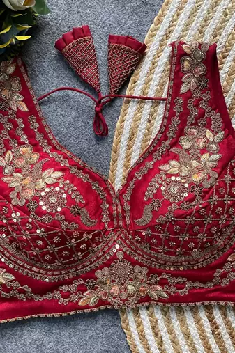 Maroon silk blouse for women fancy saree blouse