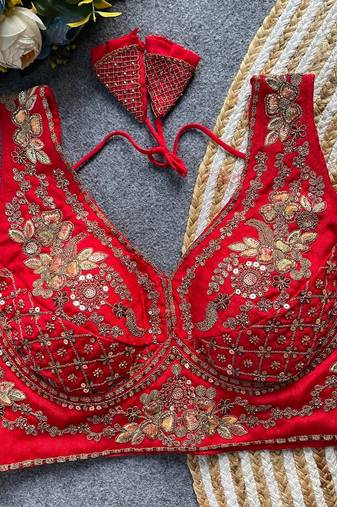 Red silk blouse for women plain saree blouse
