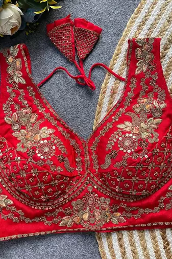 Red silk blouse for women plain saree blouse