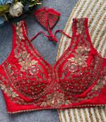 Red silk blouse for women plain saree blouse