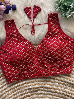 Red silk blouse for women embroidery saree blouse 1