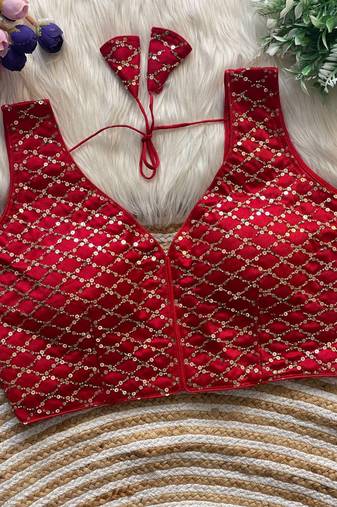 Red silk blouse for women embroidery saree blouse