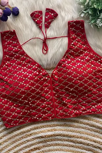 Red silk blouse for women embroidery saree blouse