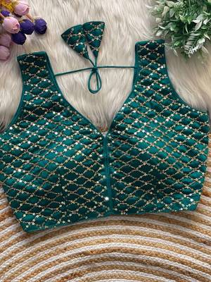 Teal silk blouse for women zari saree blouse 1